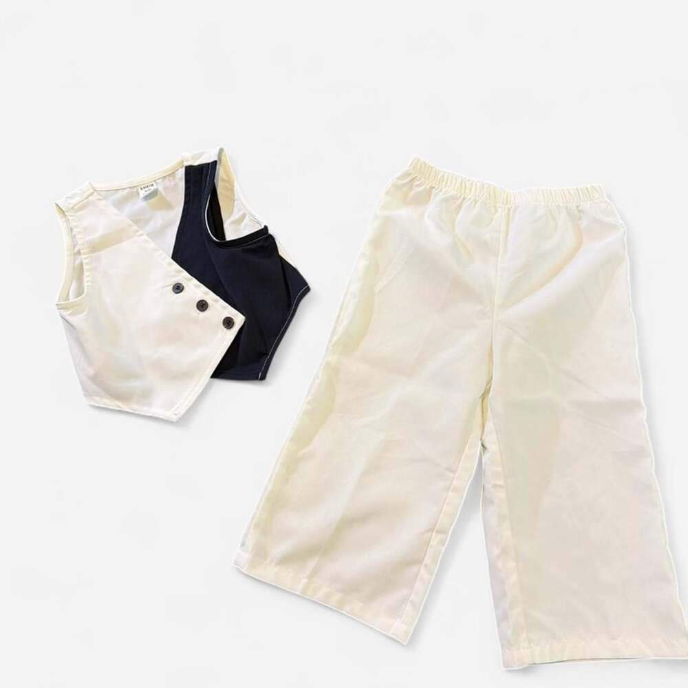 SHEIN Two-Piece Set Size 12-18M Cream Black Colorblock Vest Pants